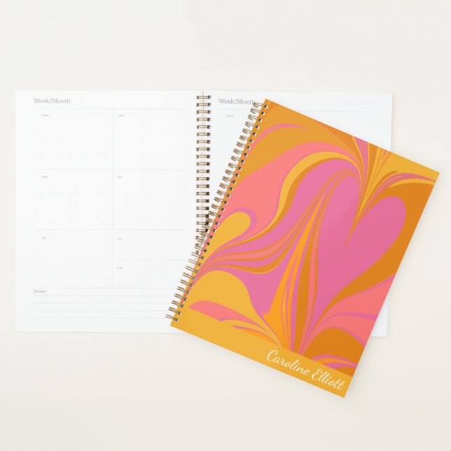 Agenda Abstrato Marble Art em Amarelo Brilhante e Rosa (Exibição)