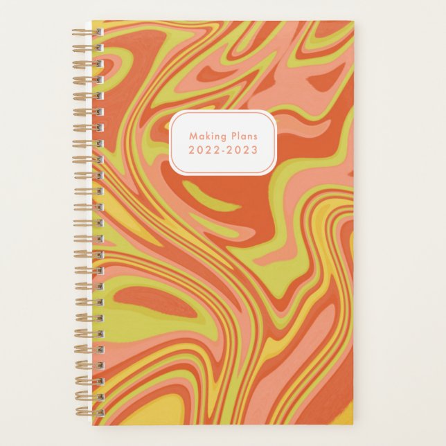 Agenda Abstrato Modern Pink Red Marble Planner Anual (Frente)