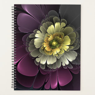 Agenda Abstrato Modern Purpur Khaki Cinza Flor Fractal