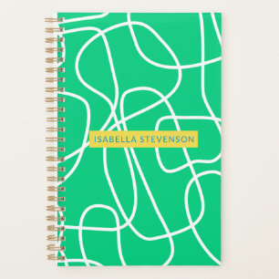 Agenda Abstrato Moderna Arte de Linha em Verde Personaliz
