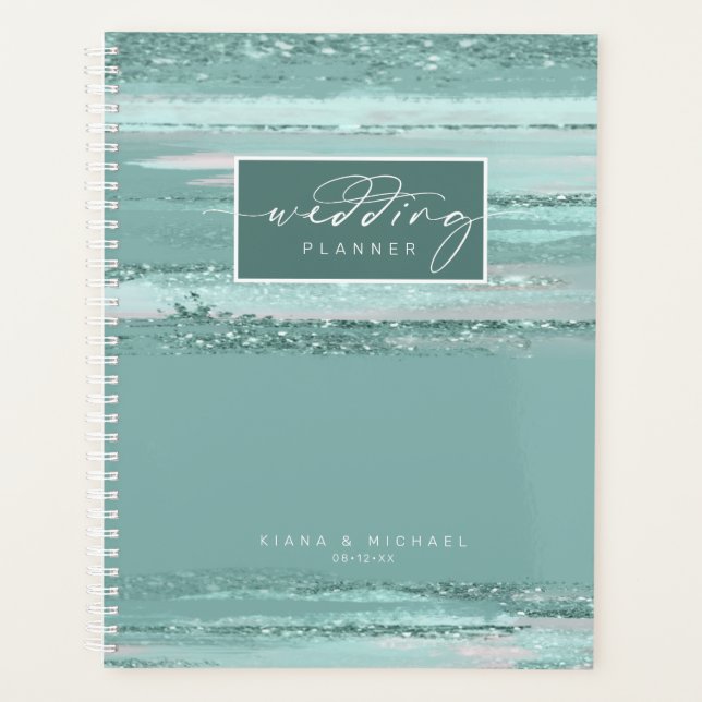 Agenda Abstrato Paint Cava O Teal De Casamento ID886 (Frente)