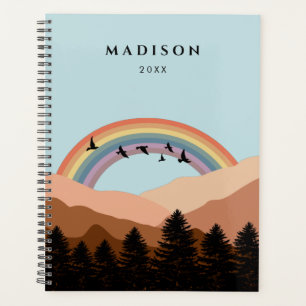 Agenda Abstrato Paisagem Árvores Florestais Arco-Íris e P