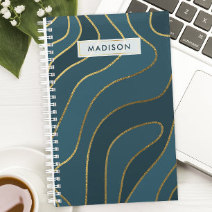 Agenda Abstrato Personalizado Azul-Marinho e Dourado