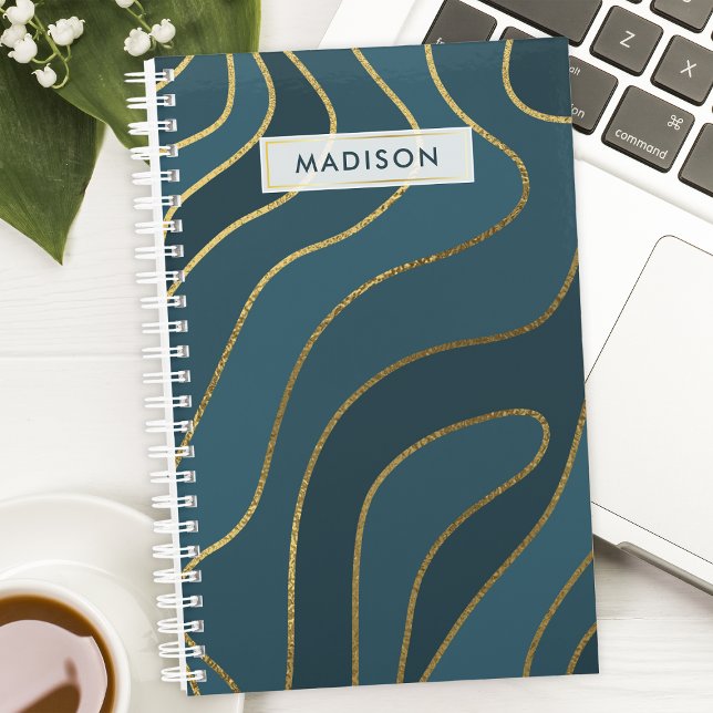 Agenda Abstrato Personalizado Azul-Marinho e Dourado (Criador carregado)