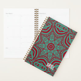 Agenda Abstrato personalizado Burgundy Emerald Green