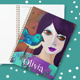 Agenda Abstrato Rapariga e Púrpura e Teal Personalizados