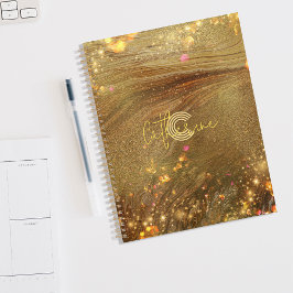 Agenda Abstrato Trendy Dourado Glitter Name & Inicial