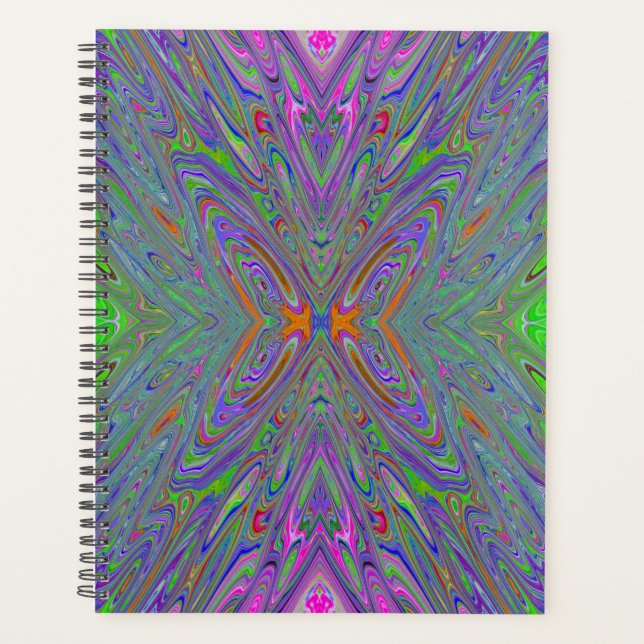 Agenda Abstrato Trippy Purple, Orange e Green Butfly (Frente)