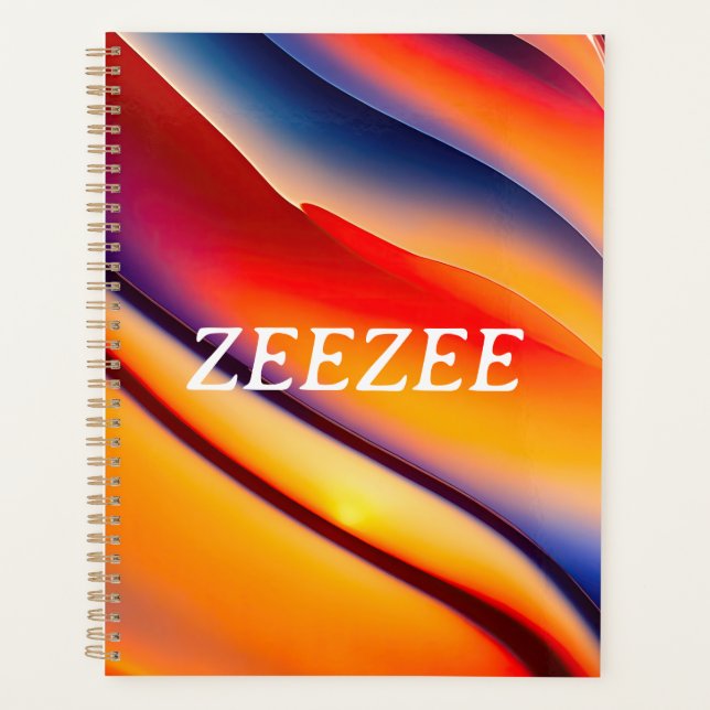 Agenda Abstrato vermelho, laranja e azul ondulado (Frente)