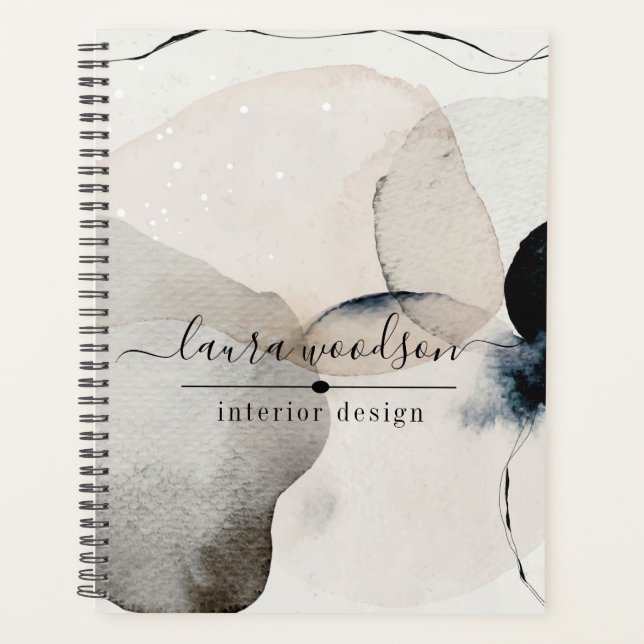 Agenda Abstrato Watercolor Forma Designer Interior (Frente)