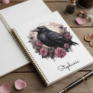 Agenda Academia Sombria Gótica Corvo Rosa Floral