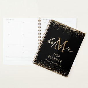 Agenda Acredite no Dourado Lixo 2024 Monograma Nome Preto