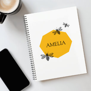 Agenda Adesivos Amarelos de Abelha com Nome Personalizado