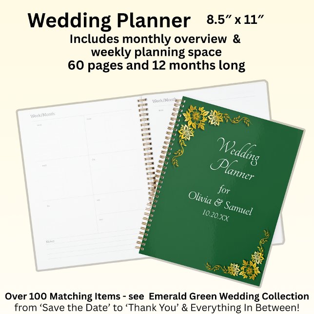 Agenda Adicionar Nomes & Data Esmeralda Verde & Dourado (Criador carregado)