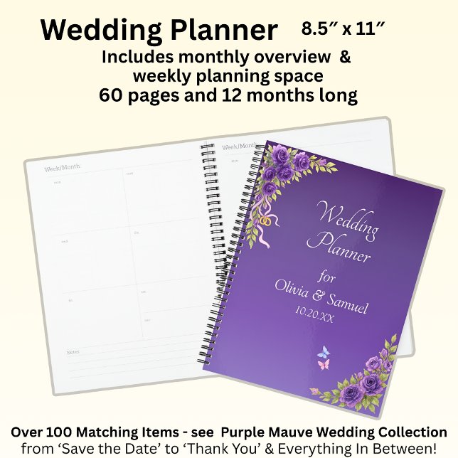 Agenda Adicionar Nomes e Data Flores de Mauve Roxo e Bran (Criador carregado)