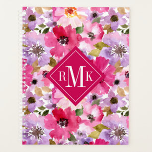Agenda Adicionar seu Monograma Floral de Aquarela de Ve