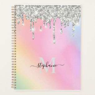 Agenda Adicionar seu nome Script Silver Glitter Drives Pe