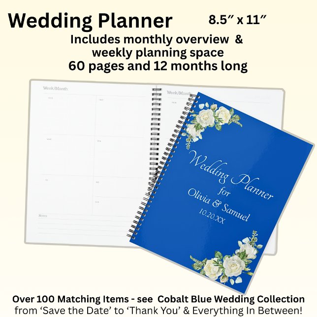 Agenda Adicione Nomes & Data Cobalt Blue & White Roses Ca (Criador carregado)