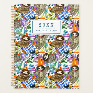 Agenda Adicione seu nome | Cartoon Watercolor Sloth Patte