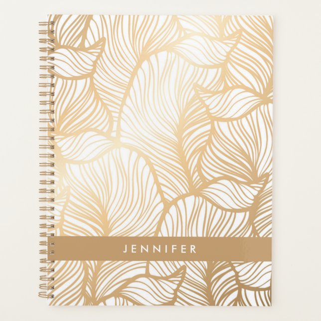 Agenda Adicione seu nome | Padrão Dourado Damask (Frente)