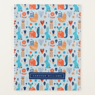 Agenda Adicione seu nome Padrões Animais Folk Art Wood