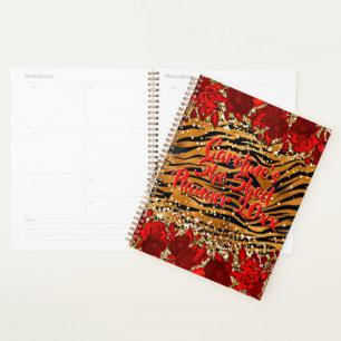 Agenda Adicione Texto Que Estimulou Tigre Flores Vermelha