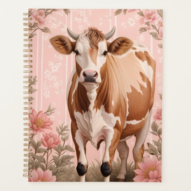 Agenda Adorável Vaca Jersey Floral Rosa (Frente)