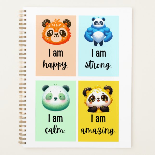 Agenda afirmações positivas panda para crianças (Frente)