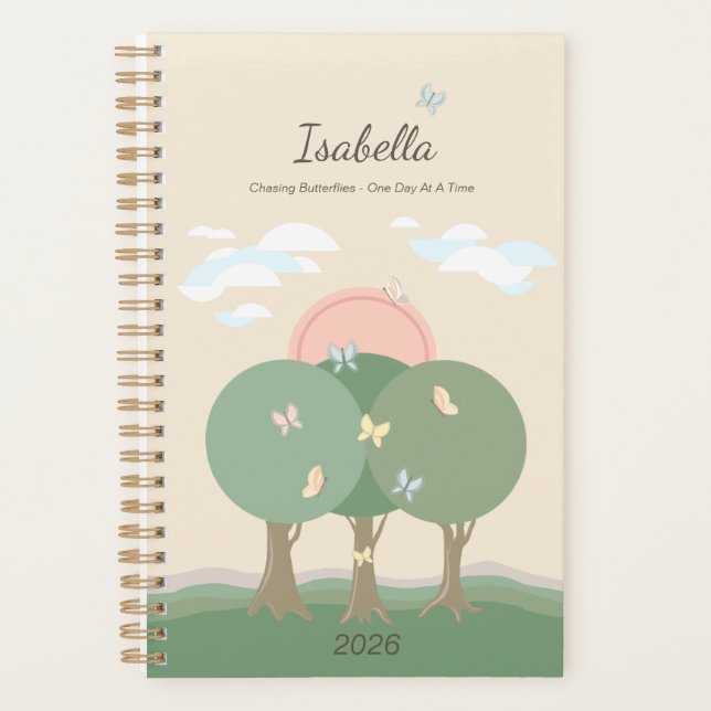 Agenda Afirmativa de Borboleta Personalizada Pastel  (Frente)