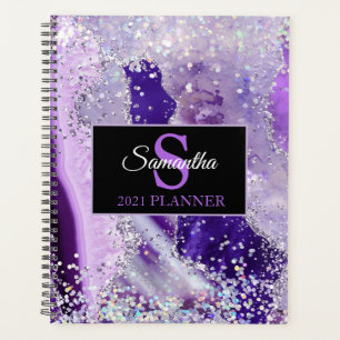 Agenda Ágata com Brilho Roxo Monograma Luxo Moderno
