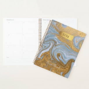 Agenda Agate Baby Blue Marble Swirl Personalizado