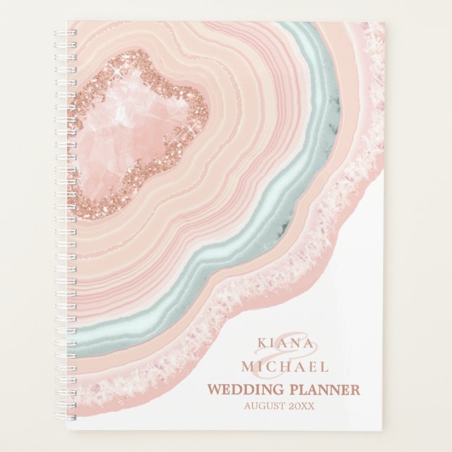 Agenda Agate Geode Glitter Wedding Planos Rosa ID647 (Frente)