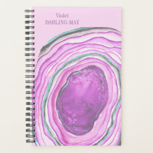Agenda Agate Geode Watercolor Slice - Púrpura de Água R