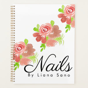 Agenda Agendamento de Unhas Florais em Aquarela Rosa Arti