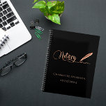 Agenda Agente assinante de empréstimo notário - ouro negr<br><div class="desc">Um fundo preto chic,  decorado com uma caneta de pena. Personalize e adicione um nome e ano(s). Texto do ouro: Notário</div>