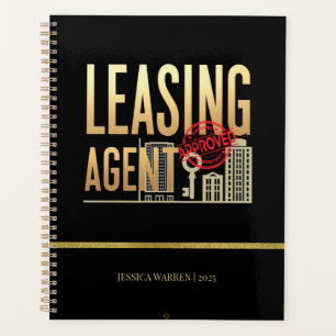 Agenda Agente de Locação Preto e Dourado Elegante – Perso