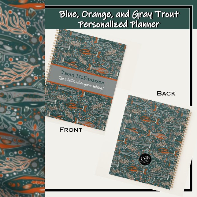 Agenda Água fresca De Peixe De Peixe Azul Cinza Laranja (Awesome trout fish design in shades of blue, gray, orange and white -official freshwater fish of NH)