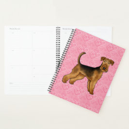 Agenda Airedale Terrier Dog Love with Pink Heart Pattern