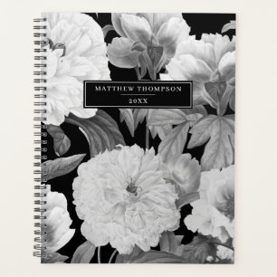 Agenda Álbum Floral de Aquarela de Peões Pretos e Brancos