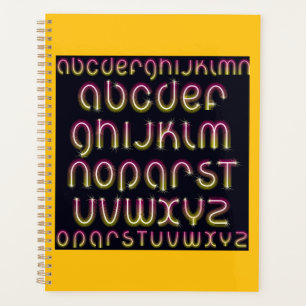 Agenda Alfabeto Neon Retro dos Anos 80 Rosa e Amarelo