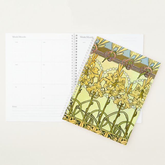 Agenda Alfonse Mucha Art Nouveau Lily Padrão Floral (Exibição)