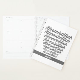 Agenda Alhamdulillah Typografia Cinza Monograma Branco