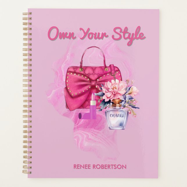 Agenda Almoço Rosa Chic e Planner Design Floral Diário (Frente)