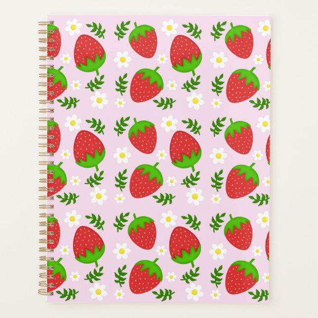 Agenda Almofada fofa design contínuo morangos fundo rosa (Frente)