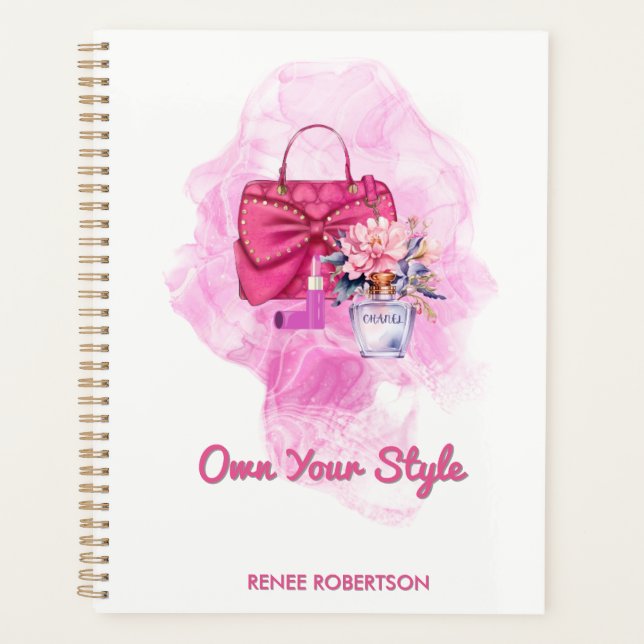Agenda Almofada Rosa Chic e Planner de Design Floral (Frente)