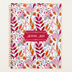 Agenda Alyssa Mae Desenha Folhagem Cor-de-Rosa e Laranja