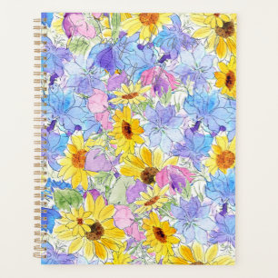 Agenda amarelo azul roxo flores de verão padrão mão