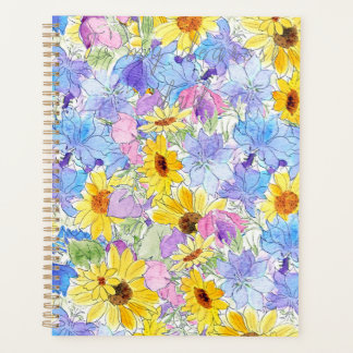 Agenda amarelo azul roxo flores de verão padrão mão