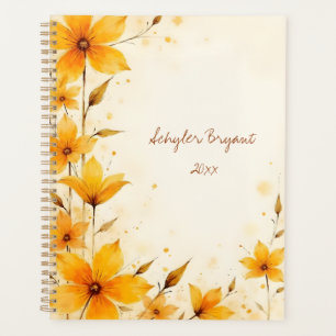 Agenda Amarelo Floral Spiral Abstrato Botânico