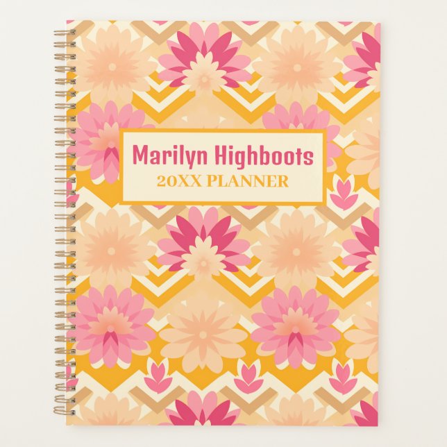 Agenda Amarelo loiro, rosa e borige floral (Frente)